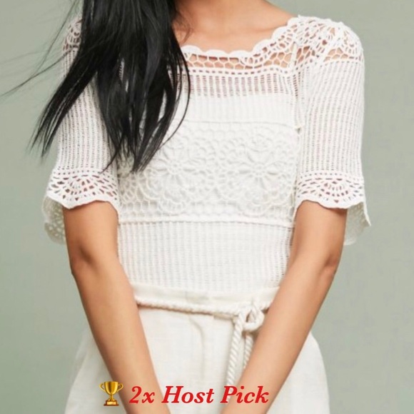Anthropologie Tops - Anthropologie White Crocheted Top